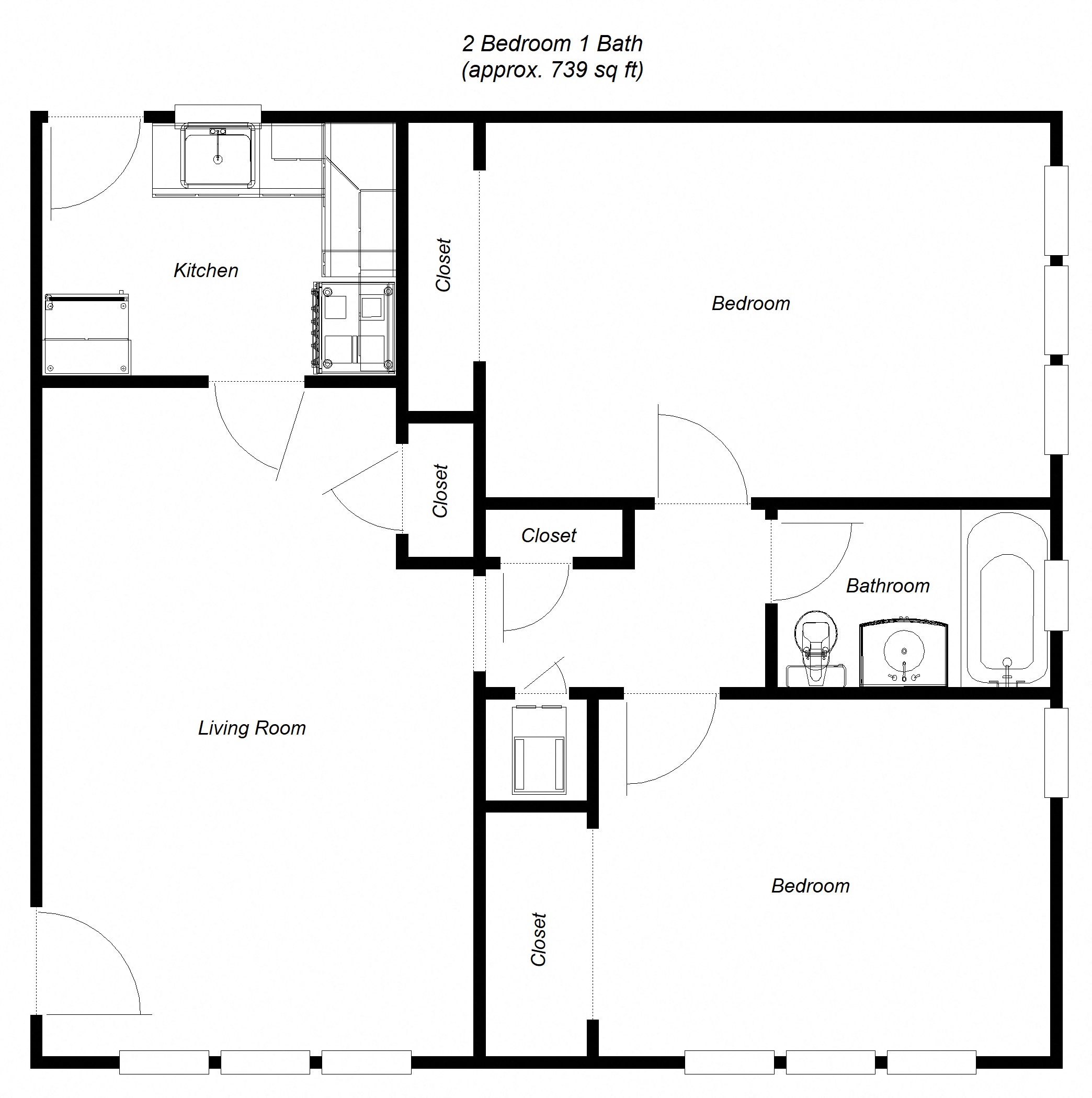 2 Bedroom floor plan for First Street Manor Apartments